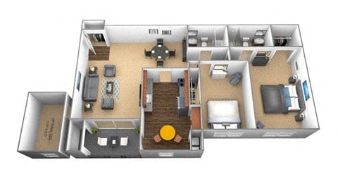 Floor plan for 2 beds, 2 baths, 1140 sqft